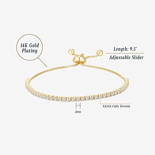 PAVOI 14K Gold Plated Cubic Zirconia Classic Tennis Bracelet for Women | Adjustable Slider