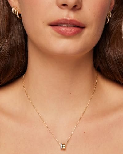 PAVOI 14K Gold Plated Cubic Zirconia Rondelle Pendant Necklace for Women | Two-Toned Dainty CZ Necklaces