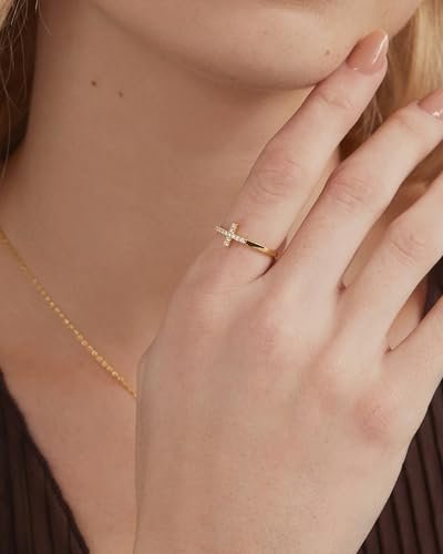 PAVOI 14K Gold Plated CZ Cross Ring | Eternity Promise Ring for Her | Infinity Wedding Band Ring