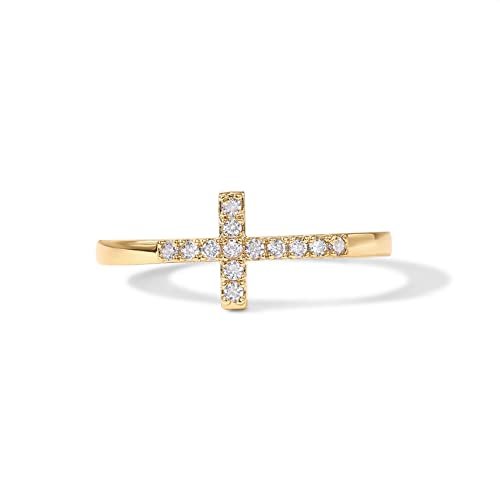 PAVOI 14K Gold Plated CZ Cross Ring | Eternity Promise Ring for Her | Infinity Wedding Band Ring