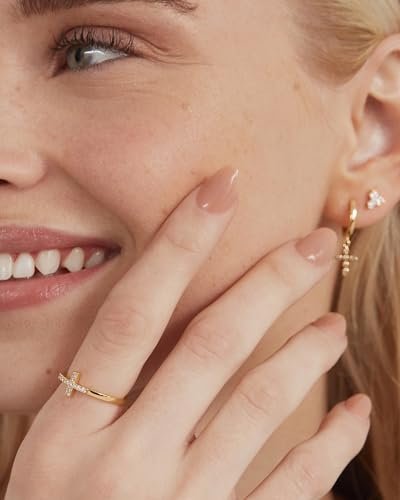 PAVOI 14K Gold Plated CZ Cross Ring | Eternity Promise Ring for Her | Infinity Wedding Band Ring