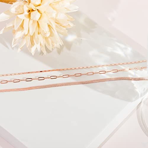 PAVOI 14K Gold Plated Dainty Layering Necklaces for Women | Snake Chain, Curb Link, Paperclip Layered Chains | Trendy Layering Necklace