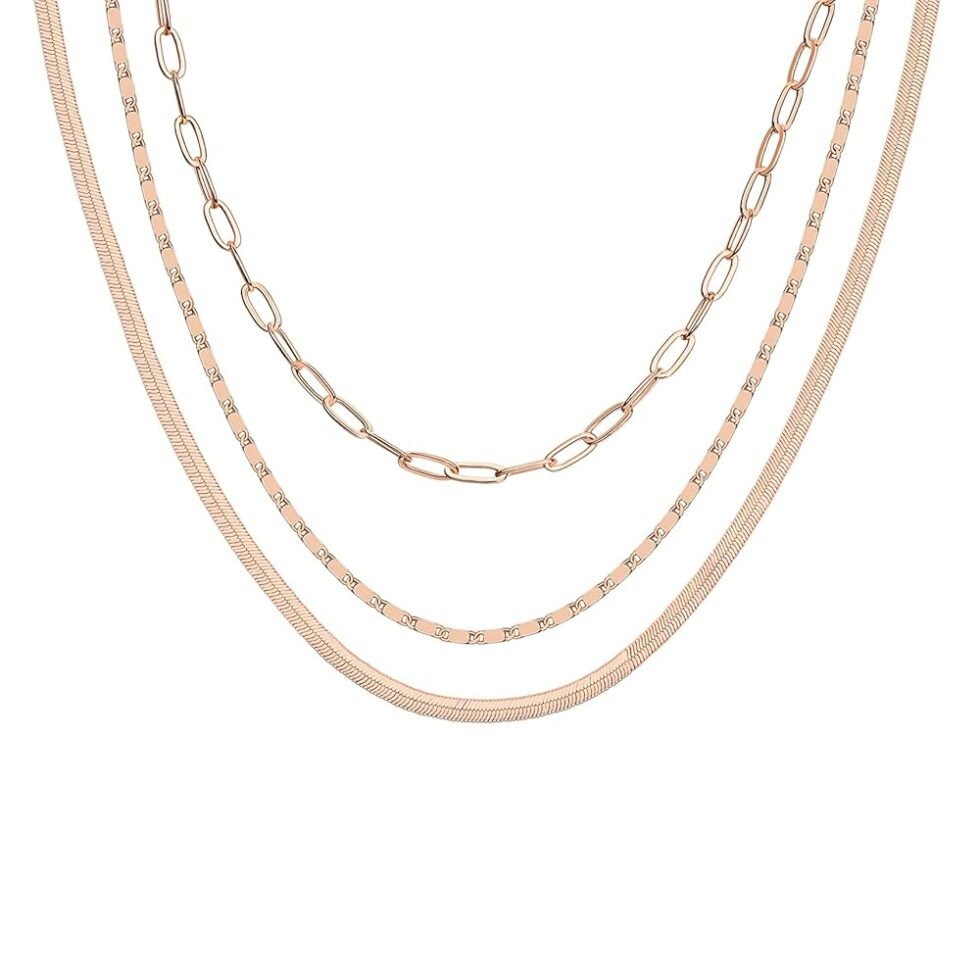 PAVOI 14K Gold Plated Dainty Layering Necklaces for Women | Snake Chain, Curb Link, Paperclip Layered Chains | Trendy Layering Necklace