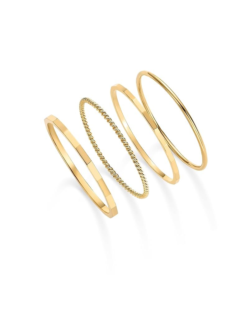 PAVOI 14K Gold Plated Four Pieces Thin Rings Set for Women | 4 Dainty Stacking Rings Pack | Minimalist Stackable Bands