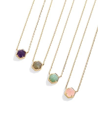 PAVOI 14K Gold Plated Gemstone Pendant Necklace | Dainty Chain Necklaces for Women | Amethyst, Green Fluorite, Labradorite, Rose Quartz Gemstone Pendants