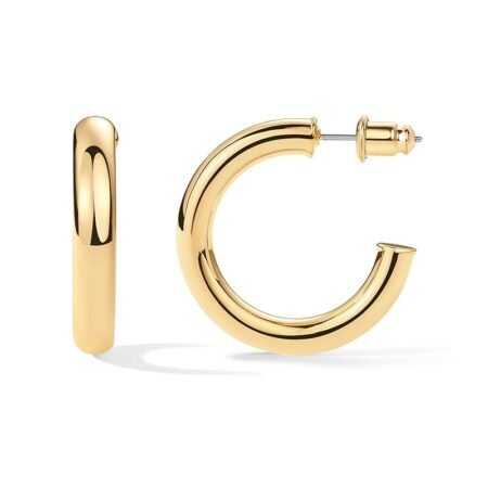 PAVOI 14K Gold Plated Lightweight Chunky Open Hoops for Women | Trendy Gold Hoop Earrings