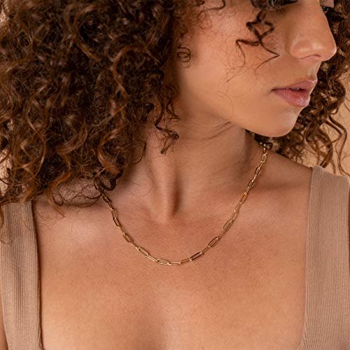 PAVOI 14K Gold Plated Paperclip Chain Necklaces for Women | Gold Chain Necklace | Adjustable Link Chain Necklaces