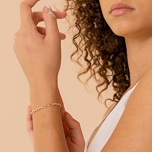 PAVOI 14K Gold Plated Paperclip/Curb/Figaro Chain Adjustable Bracelet for Women