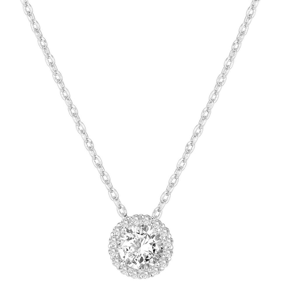 PAVOI 14K Gold Plated Post Faux Diamond Round Solitaire Pendant Halo Necklace | Gold Necklace for Women | Slider Adjustable