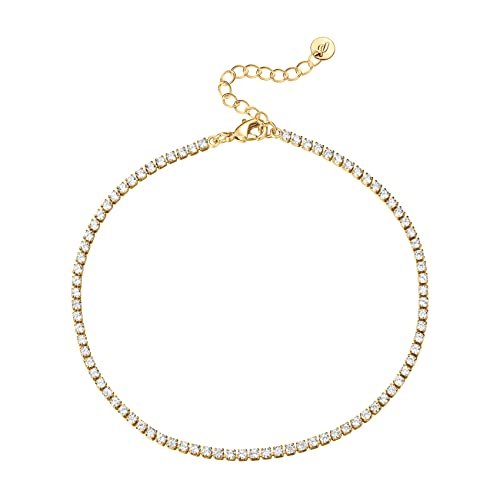 PAVOI 14K Gold Plated Tennis Anklets for Women | Tennis Ankle Bracelet for Women