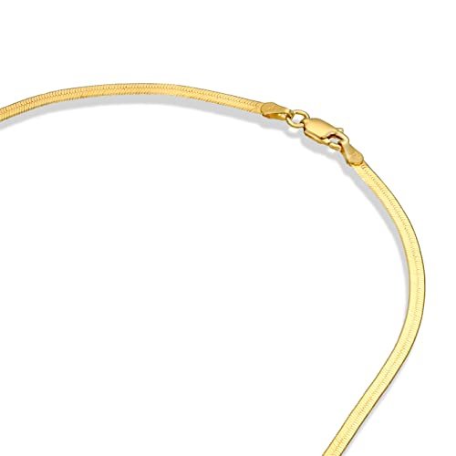 PAVOI Italian Solid 925 Sterling Silver, 22K Gold Plated Chain Necklaces | Snake, Square Box, Cable, Super Flex Curb, Miami Cuban and Rope Diamond-Cut Herringbone Necklace for...