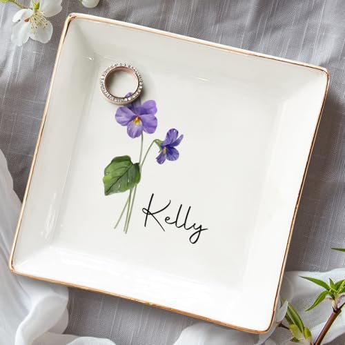 Pawfect House Friends Are Flowers That Never Fade, Personalized Jewelry Dish With Birth Month Flower, Anniversary, Birthday Gifts For Sister, Ring Holder Dish, Bestie Gifts For...