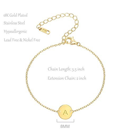 Personalized Initial Bracelet, 18K Gold Plated Stainless Steel Letter Bracelet Dainty Coin Charm Bracelet Delicate Disc Name Bracelet for Women