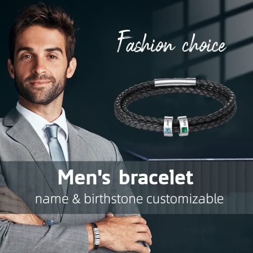 Personalized Mens Braid Bracelet Custom Bracelet with 1-8 Engraved Beads Family Names Jewelry Gifts for Men Father's day