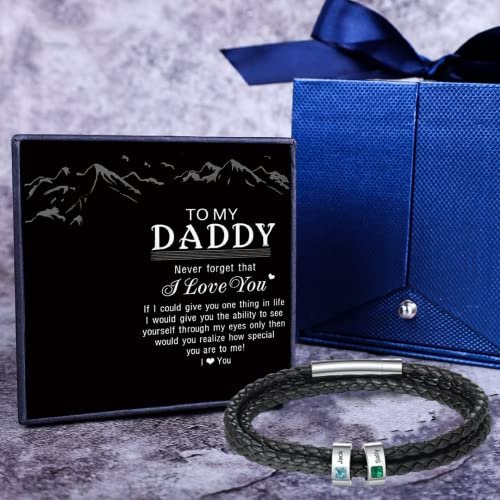 Personalized Mens Braid Bracelet Custom Bracelet with 1-8 Engraved Beads Family Names Jewelry Gifts for Men Father's day