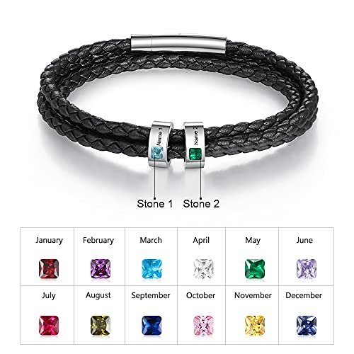 Personalized Mens Braid Bracelet Custom Bracelet with 1-8 Engraved Beads Family Names Jewelry Gifts for Men Father's day