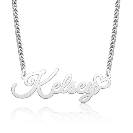 Personalized Name Necklace Love Heart Custom Name Necklace 925 Sterling Silver Name Necklace with Heart Symbol Initial Necklace Gift for Women Girls