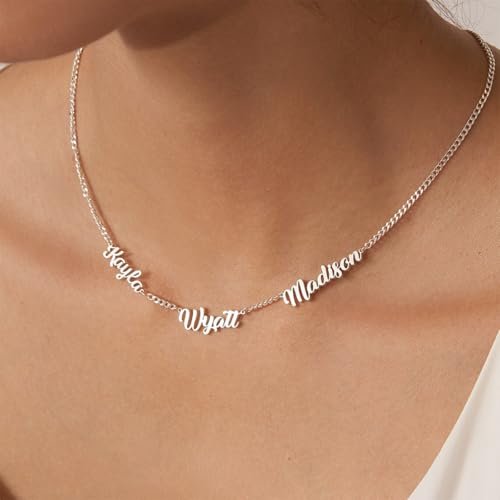 Personalized Name Necklace with Curb Chain, 18K Gold Plated Handmade Custom Family Choker Customized Child Nameplate Necklace Mother's Day Jewelry Gift for Mom, Wife (3 Names...