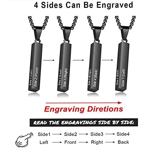 Personalized Vertical Bar Necklace Custom Engraved Name Stainless Steel Pendant Jewelry Gifts for Men Husband Him