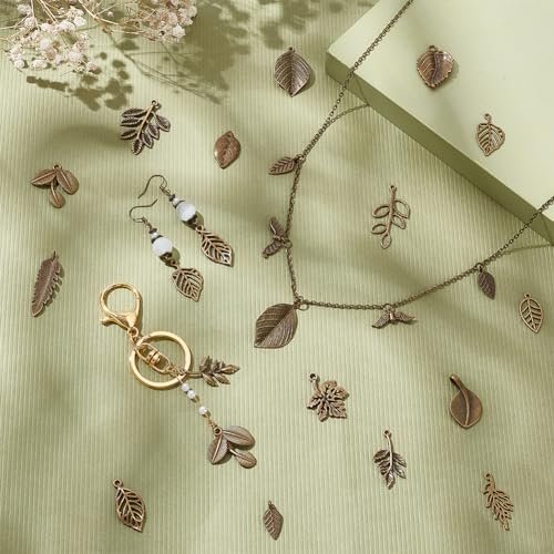 PH PandaHall 150pcs 15 Styles Tree Leaf Charms Pendants, Tibetan Branch Leaves Charms Metal Alloy Leaf Beads Antique Bronze Dangle Charm for Fall Earring Bracelet Necklace...