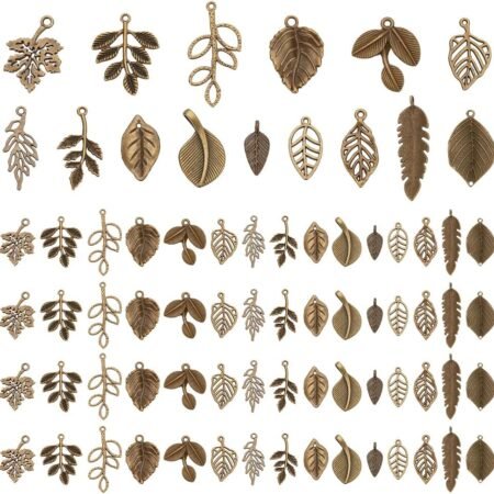 PH PandaHall 150pcs 15 Styles Tree Leaf Charms Pendants, Tibetan Branch Leaves Charms Metal Alloy Leaf Beads Antique Bronze Dangle Charm for Fall Earring Bracelet Necklace...