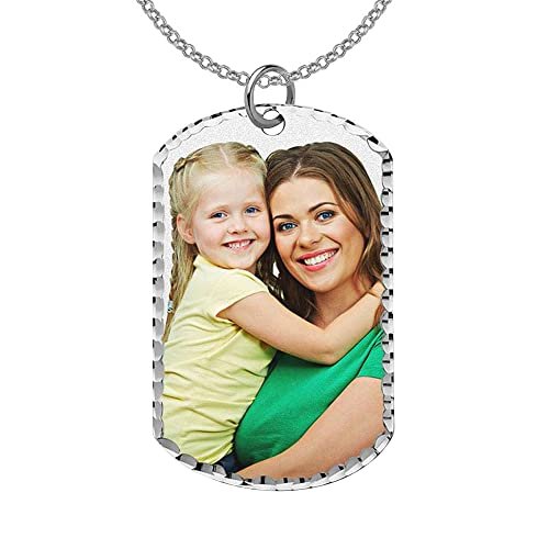 PicturesOnGold.com Custom Photo Engraved Dog Tag Photo Pendant - Personalized Dog tags for Men and Women, Necklace Dog Tag in Solid 14K Yellow, White, or Sterling Silver in 4 Sizes