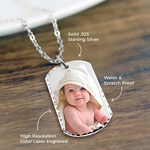 PicturesOnGold.com Custom Photo Engraved Dog Tag Photo Pendant - Personalized Dog tags for Men and Women, Necklace Dog Tag in Solid 14K Yellow, White, or Sterling Silver in 4 Sizes