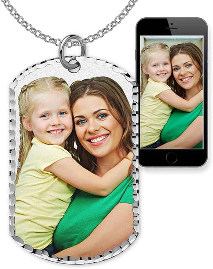 PicturesOnGold.com Custom Photo Engraved Dog Tag Photo Pendant - Personalized Dog tags for Men and Women, Necklace Dog Tag in Solid 14K Yellow, White, or Sterling Silver in 4 Sizes