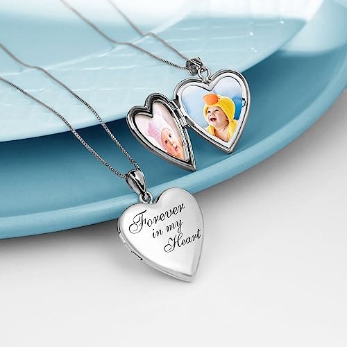 PicturesOnGold.com Forever In My Heart Locket Necklace for Women That Hold Pictures in Personalized Jewelry Gifts for Men & Women Sterling Silver or Yellow Gold.