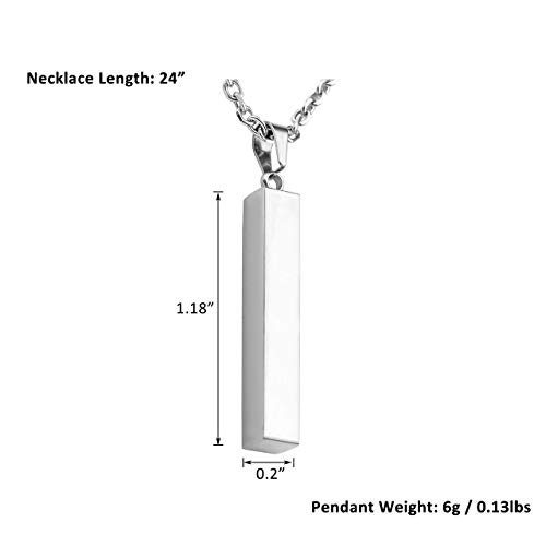 PiercingJ 4 Side Engraving Personalized Custom Message Name Bar Necklace Stainless Steel Pendant Chain for Men Women Valentine's Day Gift Box