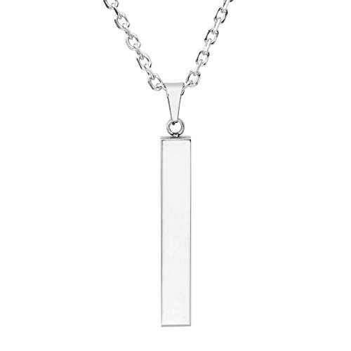 PiercingJ 4 Side Engraving Personalized Custom Message Name Bar Necklace Stainless Steel Pendant Chain for Men Women Valentine's Day Gift Box