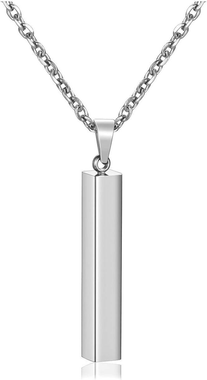 PiercingJ 4 Side Engraving Personalized Custom Message Name Bar Necklace Stainless Steel Pendant Chain for Men Women Valentine's Day Gift Box