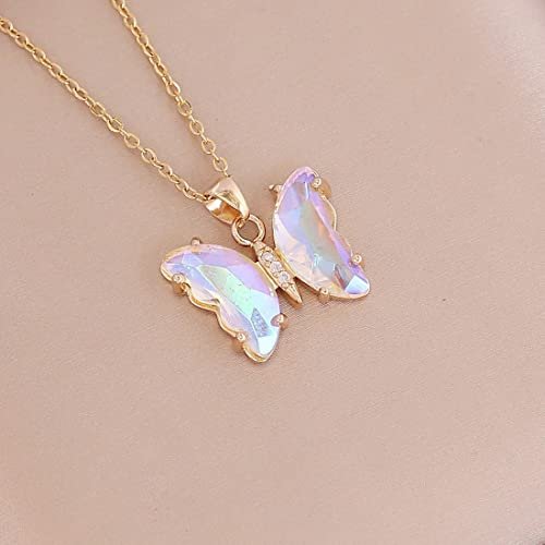 Pingyongchang Butterfly Necklace Earrings for Women Minimalist Cubic Zircons Gold Butterfly Pendant Earrings Necklace Cute Crystal Butterfly Jewelry Set for Women Gifts Jewelry