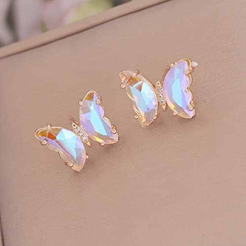 Pingyongchang Butterfly Necklace Earrings for Women Minimalist Cubic Zircons Gold Butterfly Pendant Earrings Necklace Cute Crystal Butterfly Jewelry Set for Women Gifts Jewelry