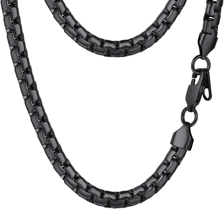PROSTEEL Stylish Stainless Steel Round Link Chain Necklace for Men, Silver/Gold/Black Tone, Hypoallergenic Jewelry, 14"-30", Come with Box