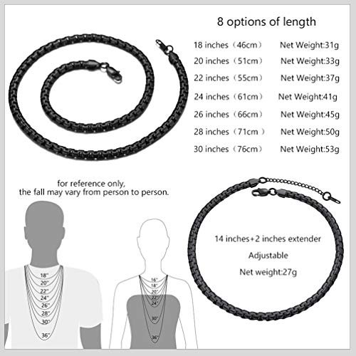 PROSTEEL Stylish Stainless Steel Round Link Chain Necklace for Men, Silver/Gold/Black Tone, Hypoallergenic Jewelry, 14"-30", Come with Box