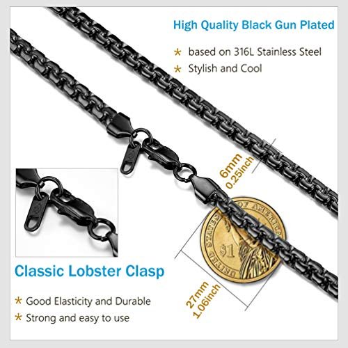 PROSTEEL Stylish Stainless Steel Round Link Chain Necklace for Men, Silver/Gold/Black Tone, Hypoallergenic Jewelry, 14"-30", Come with Box
