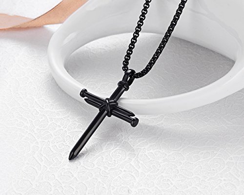 Rehoboth Men's Stainless Steel Nail Cross Pendant Necklace with 24 Inch Chain Polished Black Gold Silver