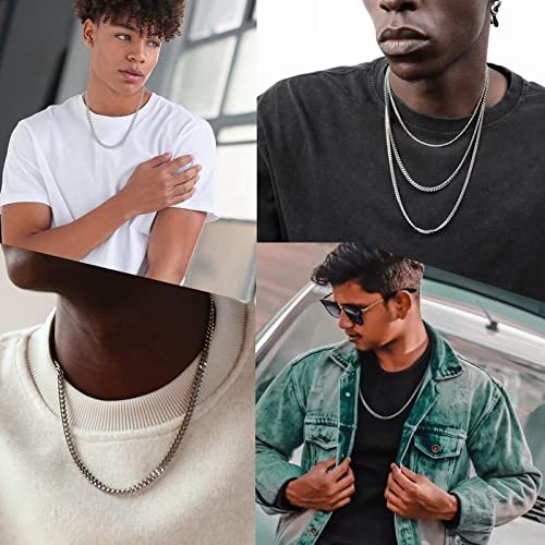 Reoxvo Silver/Black/Cuban Link Chain for Men Stainless Steel Chain Necklaces for Men Women Neck Chains for Pendants Mens Accessories Jewelry 18/20/22/24/30 Inch