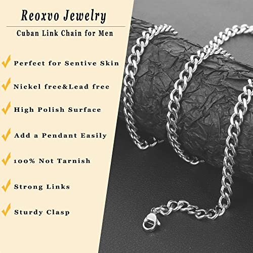 Reoxvo Silver/Black/Cuban Link Chain for Men Stainless Steel Chain Necklaces for Men Women Neck Chains for Pendants Mens Accessories Jewelry 18/20/22/24/30 Inch