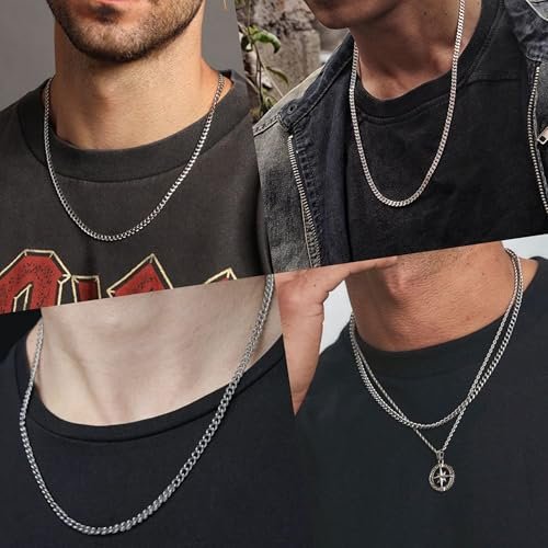 Reoxvo Silver/Black/Cuban Link Chain for Men Stainless Steel Chain Necklaces for Men Women Neck Chains for Pendants Mens Accessories Jewelry 18/20/22/24/30 Inch