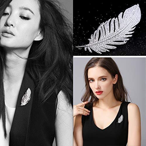 Rhinestone Feather Brooches Pin for Women Men Fashion Crystal Delicate Leaf Brooch Lapel Pins Elegant Dress Accessories Jewelry Boutonniere Corsage for Hat Bag Suit Tie Wedding...