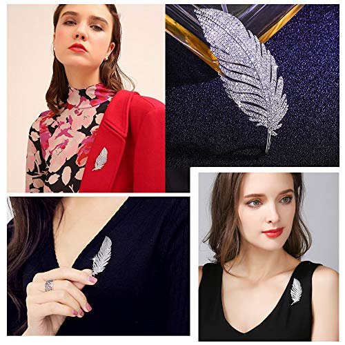 Rhinestone Feather Brooches Pin for Women Men Fashion Crystal Delicate Leaf Brooch Lapel Pins Elegant Dress Accessories Jewelry Boutonniere Corsage for Hat Bag Suit Tie Wedding...