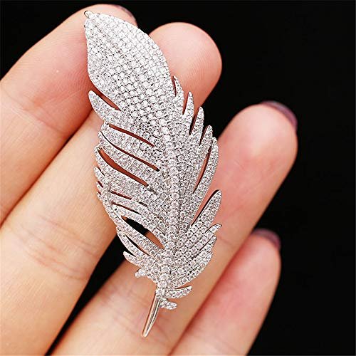 Rhinestone Feather Brooches Pin for Women Men Fashion Crystal Delicate Leaf Brooch Lapel Pins Elegant Dress Accessories Jewelry Boutonniere Corsage for Hat Bag Suit Tie Wedding...