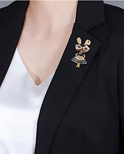 Rhinestone Lady Rabbit Brooch Pin for Women Girls Fashion Crystal Bunny Animal Brooches Lapel Pins Dainty Cute Christmas Graduation Honors Day Easter Jewelry Gift for Daughter...