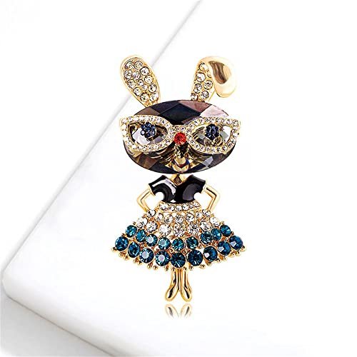 Rhinestone Lady Rabbit Brooch Pin for Women Girls Fashion Crystal Bunny Animal Brooches Lapel Pins Dainty Cute Christmas Graduation Honors Day Easter Jewelry Gift for Daughter...