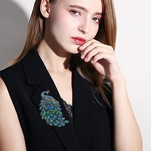 Rhinestone Peacock Brooch Pin for Women Girls Fashion Exquisite Exaggerated Big Crystal Bird Animal Brooches Lapel Pins Elegant Dress Accessories Wedding Christmas Birthday...