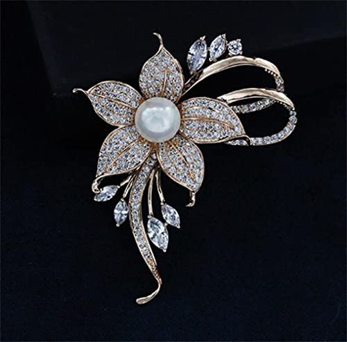 Rhinestone Pearl Flower Brooch Femininity Brooch Art Brooch Flower Brooch Pin Sweater Accessories for Women, Girls, Ladies