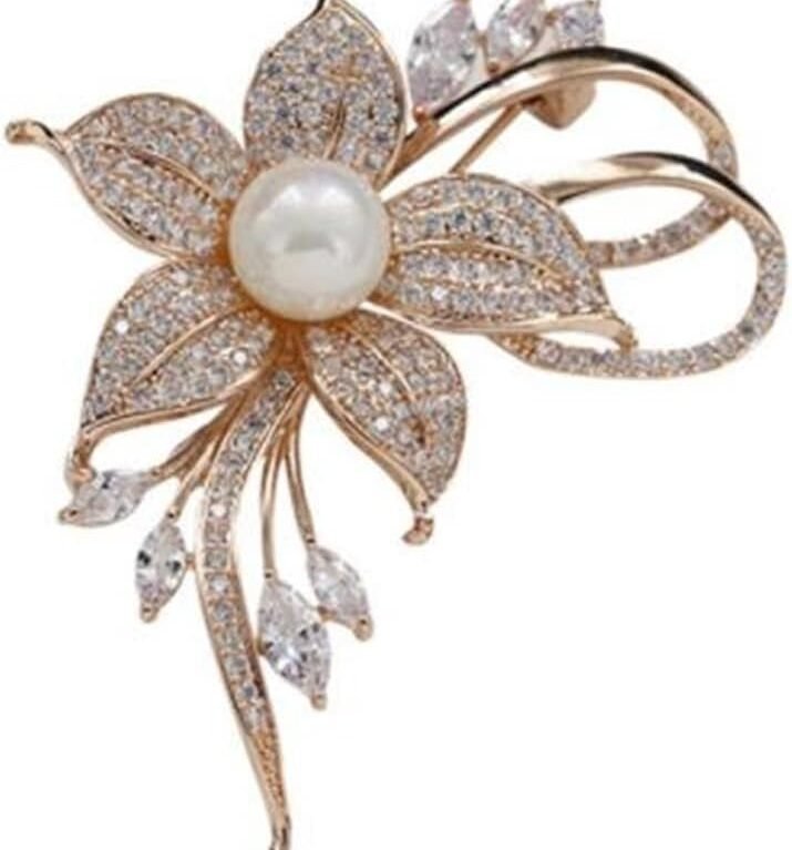 Rhinestone Pearl Flower Brooch Femininity Brooch Art Brooch Flower Brooch Pin Sweater Accessories for Women, Girls, Ladies