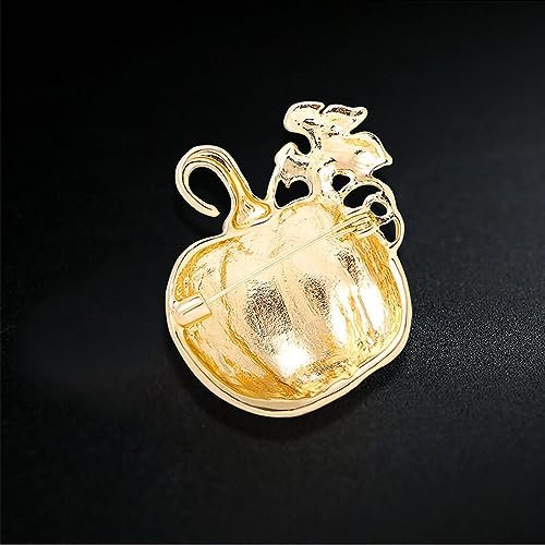 Rhinestone Pumpkin Brooch Pin for Women Girls Gold Tone Fashion Enamel Halloween Thanksgiving Green Leaf Brooches Lapel Pins Cute Fall Holiday Festival Hat Bag Suit Dress...